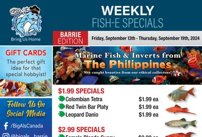 Big Al's (Barrie) Weekly Specials September 13 to 19