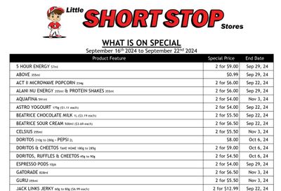 Little Short Stop Flyer September 16 to 22