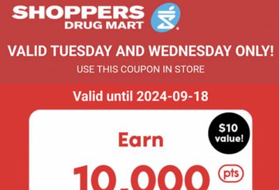 Shoppers Drug Mart Canada Tuesday Text Offer: Get 10,000 PC Optimum Points When You Spend $40 or More