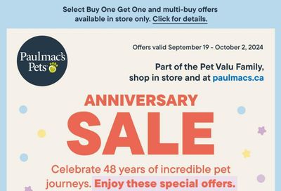 Paulmac's Pets Flyer September 19 to October 2