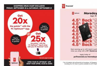 Shoppers Drug Mart Canada: Get 20x the PC Optimum Points September 20th and 21st, or 25x With A PC Financial Card