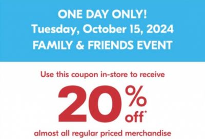 Shoppers Drug Mart Canada Family & Friends Event: Save 20% on October the 15th Only