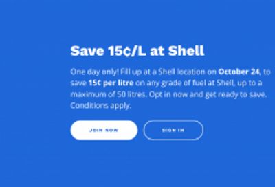 Air Miles Canada Offers: Save 15 Cents per Litre at Shell Canada October the 24th Only