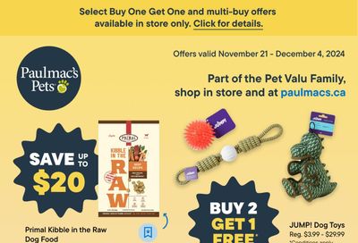 Paulmac's Pets Flyer November 21 to December 4