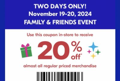 Shoppers Drug Mart Canada Family & Friends Event: 20% off Regular Priced Merchandise November 19th & 20th