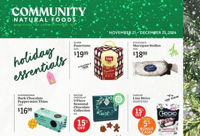 Community Natural Foods Holiday Essentials Flyer November 21 to December 25