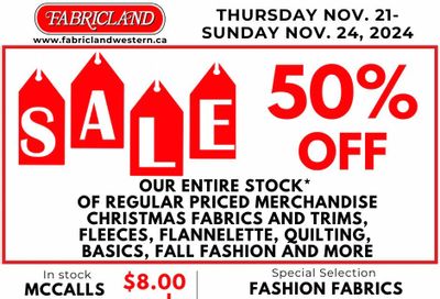 Fabricland (Oshawa, Whitby, Kitchener, St. Catharines, Welland) Flyer November 21 to 24