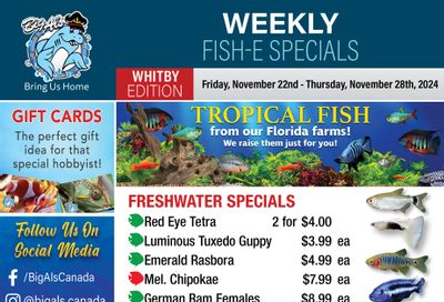 Big Al's (Whitby) Weekly Specials November 22 to 28