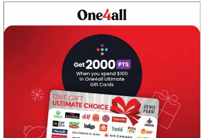 Sobeys Ontario: Get 2,000 Scene+ Points When You Spend $100 in One4all Ultimate Gift Cards