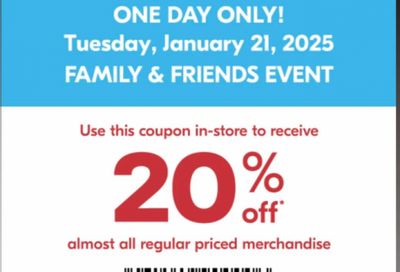 Shoppers Drug Mart Canada Family & Friends Event: Save 20% off Regular Priced Merchandise January 21st Only